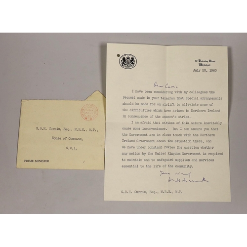 1517 - British Politics - Harold Macmillan signed letter on Prime Minister headed paper dated July 20, 1960... 