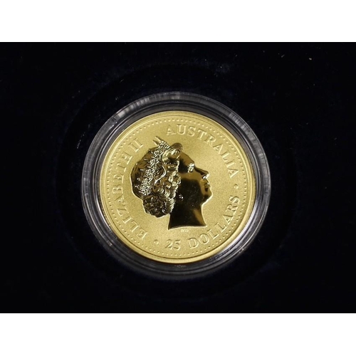 1519 - A cased Westminster Mint 2002 Australian 1/4 oz gold kangaroo nugget $25