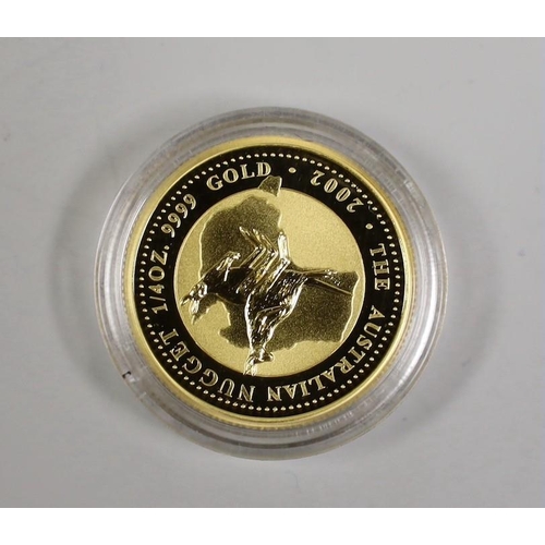 1519 - A cased Westminster Mint 2002 Australian 1/4 oz gold kangaroo nugget $25