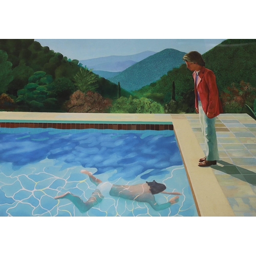 1550 - After David Hockney, colour print, Portrait of an artist (pool with two figures), 41 x 59cm