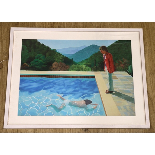 1550 - After David Hockney, colour print, Portrait of an artist (pool with two figures), 41 x 59cm