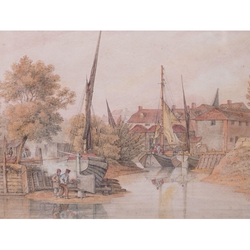 1551 - Attributed to George Shepard (D.1861), Boatyard on the Thames at Brentford, watercolor, 21.5 x 28cm... 