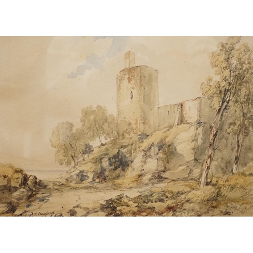 1574 - Edmund Thornton Crawford R.S.A. (1806-1885), watercolour, Castle and birch trees, signed, 22 x 31cm... 