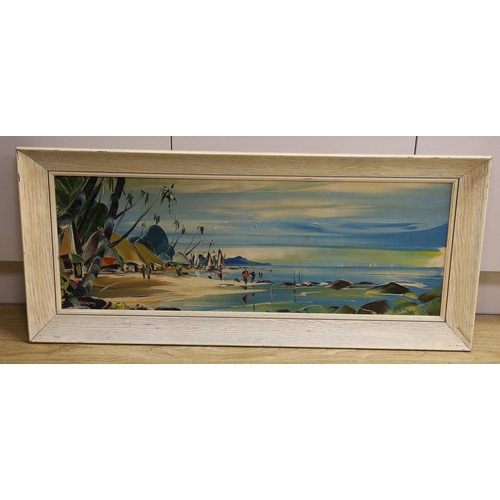 1576 - George Deakins (1911-1992), oil on board, 'Beach scene, St Lucia', signed, 30 x 83cm