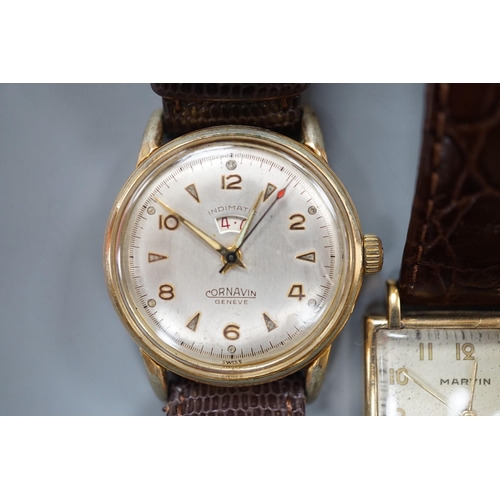 1894 - A gentleman's 1940's 9ct gold Marvin square dial manual wind wrist watch, on a later leather strap, ... 