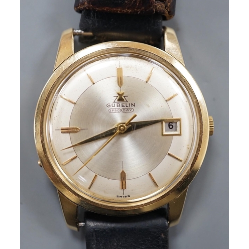 1895 - A gentleman's 14ct gold Gubelin Ipso Day automatic wrist watch, with baton numerals and date apertur... 