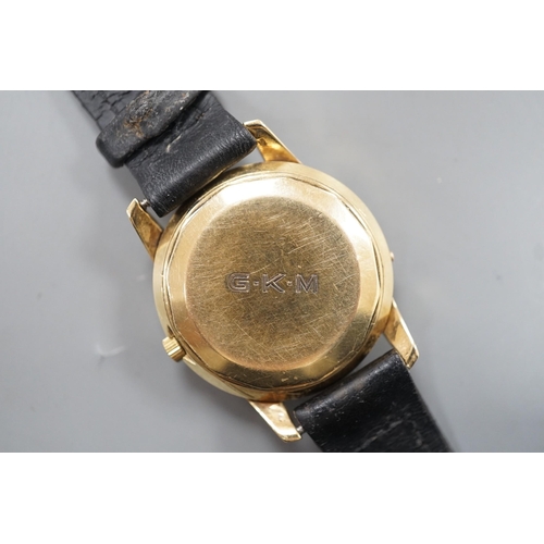 1895 - A gentleman's 14ct gold Gubelin Ipso Day automatic wrist watch, with baton numerals and date apertur... 