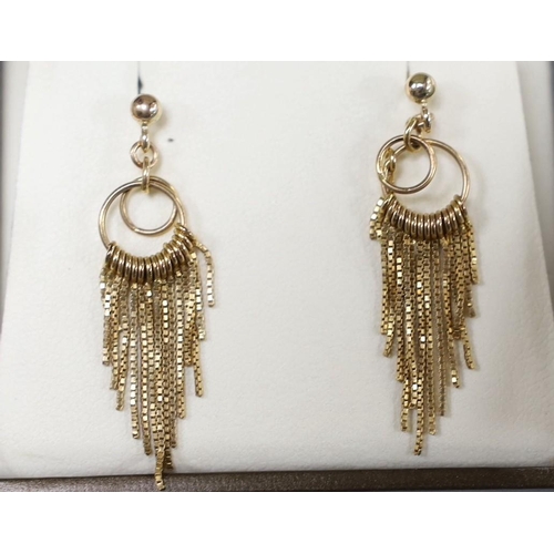 1898 - Three assorted modern pairs of yellow metal earrings, including tassel drop, 9ct gold and three ston... 