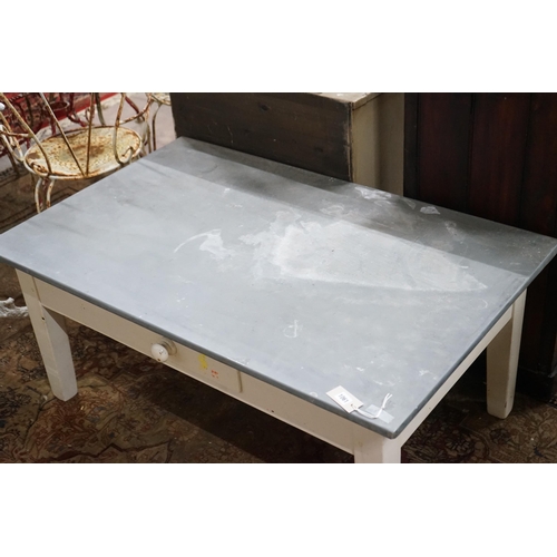 1061 - A painted rectangular zinc top coffee table, width 122cm, depth 77cm, height 53cm