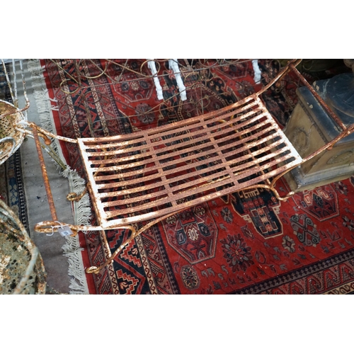 1074 - A painted wrought iron garden bench, length 118cm, depth 40cm, height 64cm together with a Victorian... 