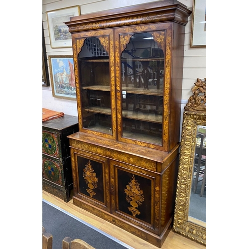 1112 - A mid 19th century Dutch walnut and floral marquetry cabinet, width 117cm, depth 48cm, height 210cm... 