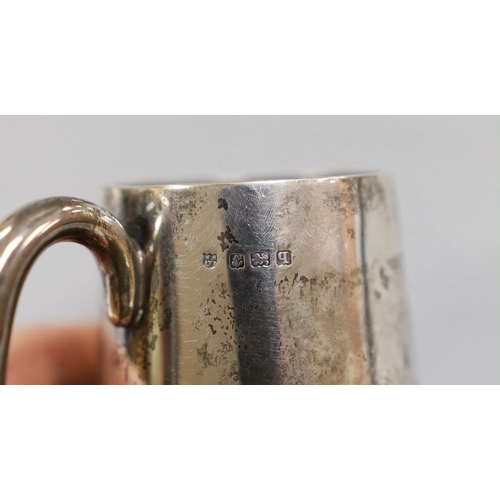 1823 - A George III silver inverted pear shaped cream jug, marks rubbed, 72mm and a later silver christenin... 