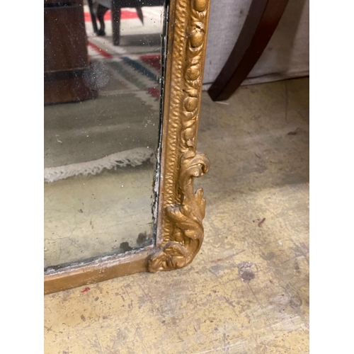 9 - A Victorian giltwood and composition overmantel mirror, width 90cm, height 174cm (re-gilded)