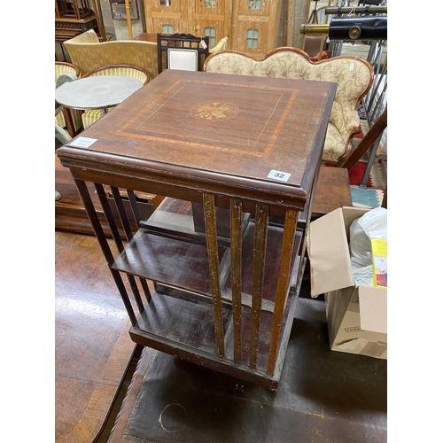 32 - An Edwardian inlaid mahogany revolving bookcase, width 46cm, height 83cm