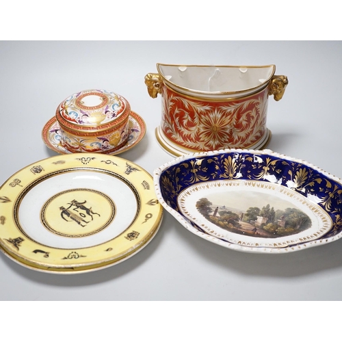 444 - A small group of late 18th and 19th century Derby porcelain including bough pot, 23cm wide, dishes, ... 