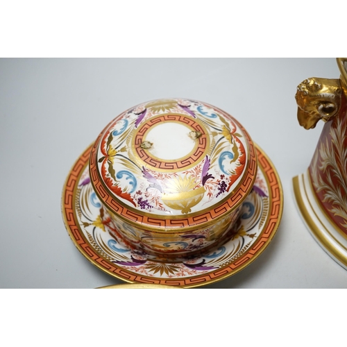 444 - A small group of late 18th and 19th century Derby porcelain including bough pot, 23cm wide, dishes, ... 