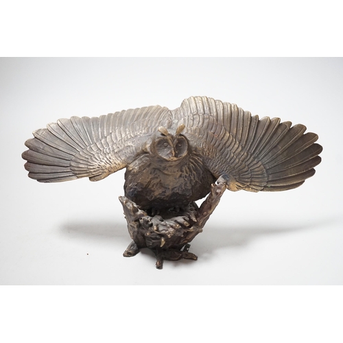 449 - Paul Eaton - a limited edition bronze owl, signed and dated 91, numbered 013, wingspan 24.5cm... 