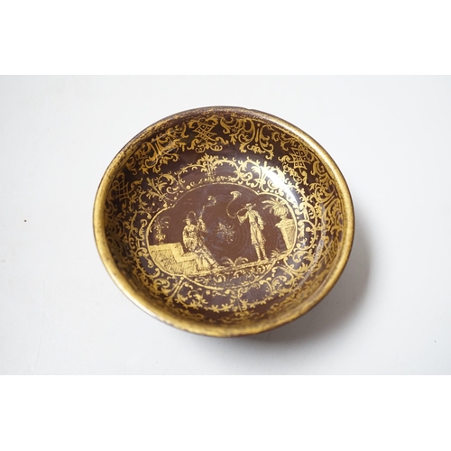 452 - A Bayreuth glazed and gilded footed dish, c.1730-40, in imitation of Böttger stoneware, gilded with ... 