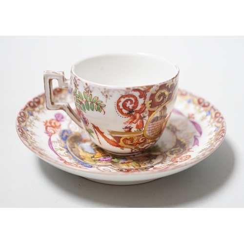 455 - A miniature Dresden teacup and saucer in Meissen-style, cup 4.5cm