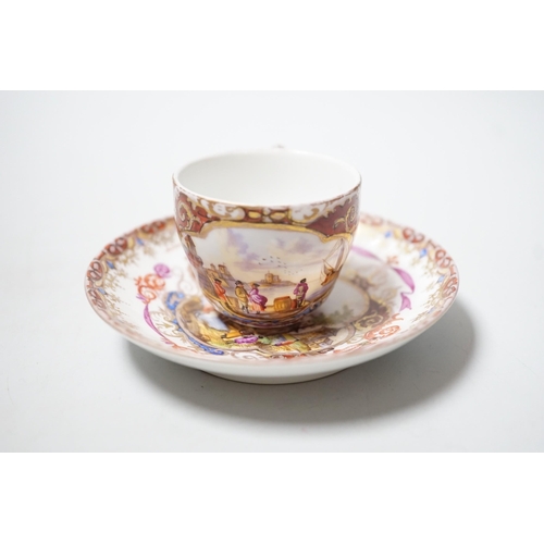 455 - A miniature Dresden teacup and saucer in Meissen-style, cup 4.5cm