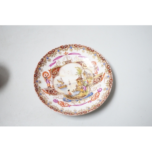 455 - A miniature Dresden teacup and saucer in Meissen-style, cup 4.5cm