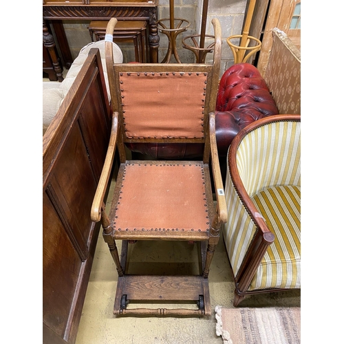 69 - A late 19th century oak invalids chair, height 116cm