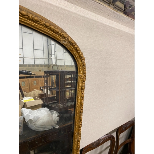 9 - A Victorian giltwood and composition overmantel mirror, width 90cm, height 174cm (re-gilded)