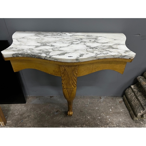 1001 - A Victorian style carved giltwood marble topped serpentine console table, width 84cm, depth 44cm, he... 