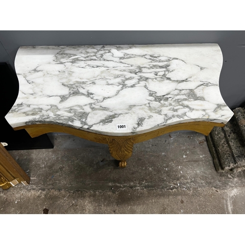 1001 - A Victorian style carved giltwood marble topped serpentine console table, width 84cm, depth 44cm, he... 