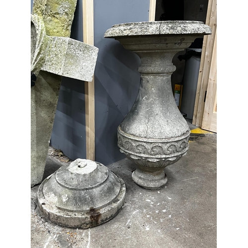 1003 - A reconstituted stone baluster sundial base, diameter 49cm, height 107cm (a.f.)