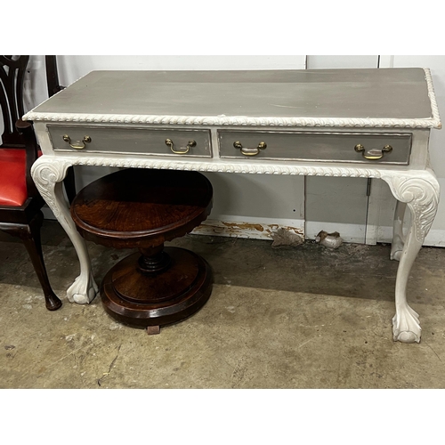 1017 - A Chippendale revival later painted two drawer console table, width 127cm, depth 53cm, height 77cm w... 