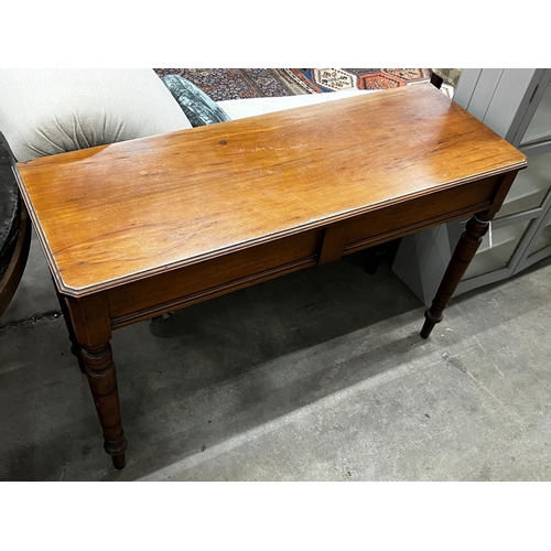 1028 - A Victorian mahogany console table, fitted end drawer, width 120cm, depth 43cm, height 77cm