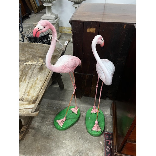 1039 - A pair of flamingo garden ornaments, larger height 103cm