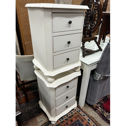 1065 - A pair of painted serpentine front three drawer bedside chests, width 45cm, depth 38cm, height 65cm... 