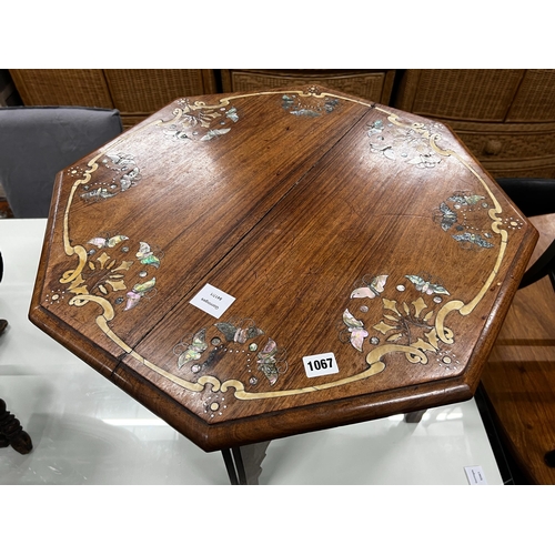 1067 - An Indian Mysore Arts & Crafts Abalone inlaid octagonal hardwood Moorish style table with folding ... 