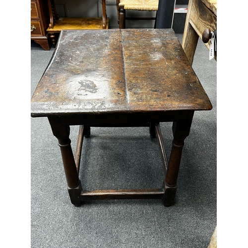 1138 - A 17th century rectangular oak small table with twin planked top, width 62cm, depth 52cm, height 61c... 