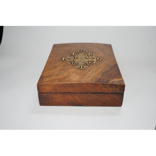 1251 - A Victorian walnut and brass 'Bezique' games box and a rosewood box. Largest 23cm wide