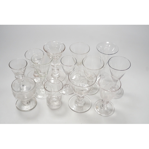 1266 - Thirteen various 18th/19th century wine glasses. Tallest 12cm