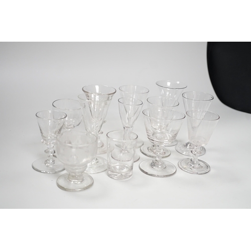 1266 - Thirteen various 18th/19th century wine glasses. Tallest 12cm