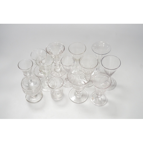 1266 - Thirteen various 18th/19th century wine glasses. Tallest 12cm