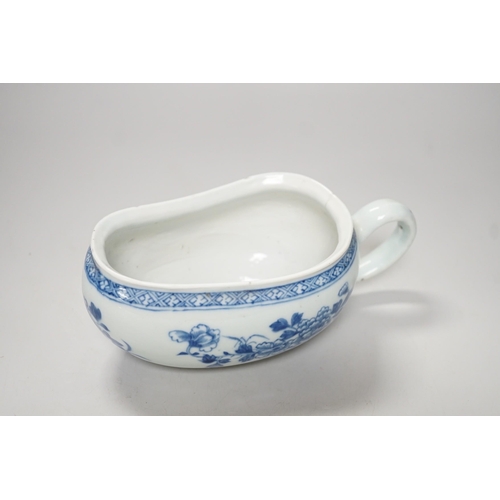 1268 - An 18th century Chinese Export blue and white bordalou. 22cm wide