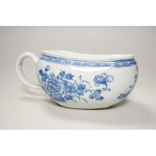 1268 - An 18th century Chinese Export blue and white bordalou. 22cm wide