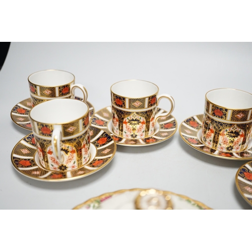 1273 - Six Royal Crown Derby coffee cans and saucers and a Royal Albert Country Roses dish and cover