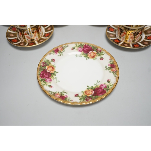 1273 - Six Royal Crown Derby coffee cans and saucers and a Royal Albert Country Roses dish and cover