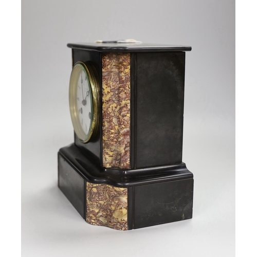 1275 - A black slate and marble mantel clock, 22cm