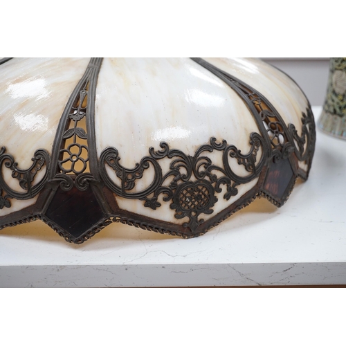 1301 - Early 20th century slag glass ceiling shade. Glass undamaged. 57cm diameter