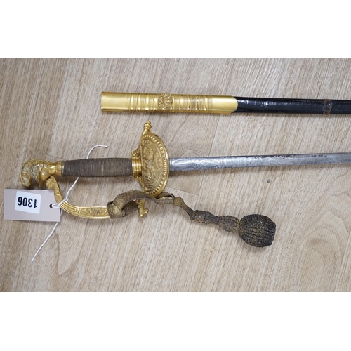 1306 - A 19th century officer's dress sword, made by Silver &Co. London with scabbard and leather cover... 