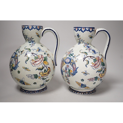 1341 - Pair of 19th/20thC French Gien Pottery ewers, Gien mark to base of both, height 22cm