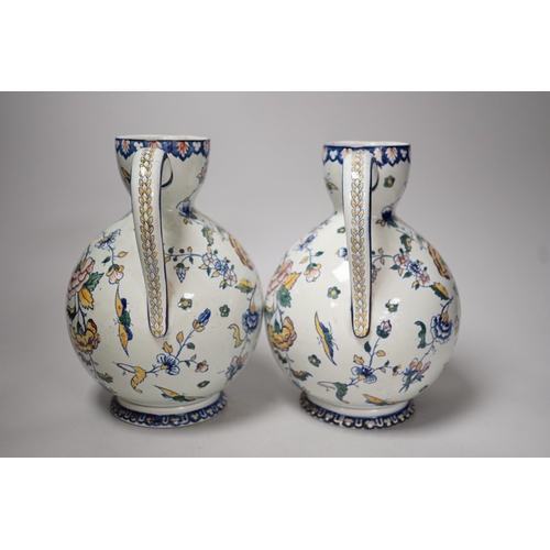 1341 - Pair of 19th/20thC French Gien Pottery ewers, Gien mark to base of both, height 22cm