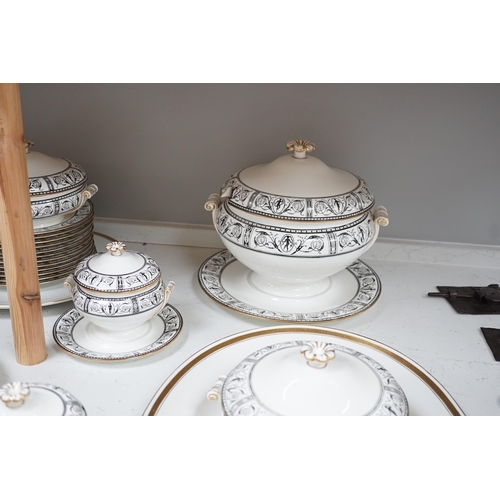 1355 - A Victorian Wedgwood part dinner service, with black printed classical borders, together with two Mi... 